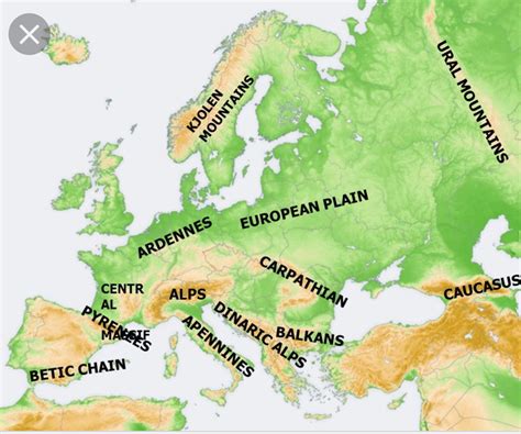 Map of Mountains in Europe